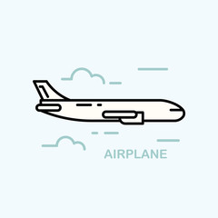 Airplane in the air. Flat design vector illustration.