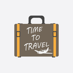 Time to travel concept flat vector illustration. Suitcase for tourism, journey, trip, tour, voyage, summer vacation. 