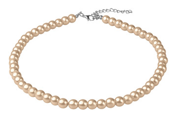 Bronze big elegant necklace made of medium-sized round beads like pearls, isolated on white background, clipping path included