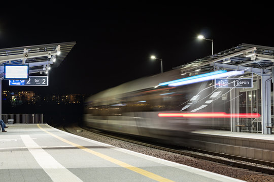 Train platform at night