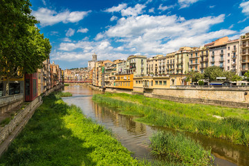 Colorful houses and Eiffel bridge in Girona