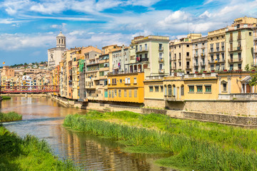 Colorful houses and Eiffel bridge in Girona