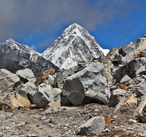 “Large stones and the himalayan peak - Nepal, Himalayas” Stock photo