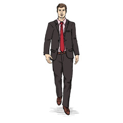 Vector Sketch Men Model in Suit. Business dress code