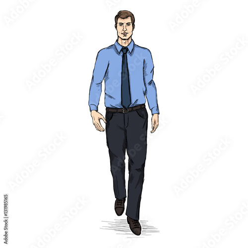 vector sketch men model  shirt  tie business dress code stock
