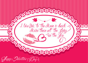 Horizontal Holiday card with oval frame on pink background. Hand