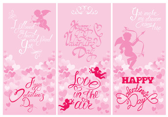 Set of 3 Holiday vertical banners with cute angels on hearts pin