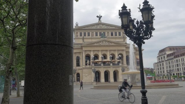 FRANKFURT, GERMANY - JULY 01, 2016: View to Alter Oper and square with fountain. Concert hall and former opera house