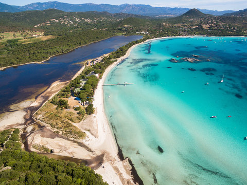 Aerial  view  of Santa Giulia beach in Corsica Island in France