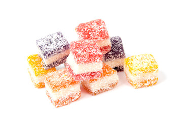 Jelly candies on white background. Gummy candy on a white background.