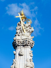 Detailed view of Holy Trinity Column, aka Plague column, located in the middle of Trinity Square, Buda Castle District, Budapest, Hungary, Europe.