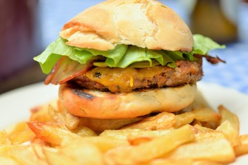 Homemade burgers with natural ingredients and homemade bread