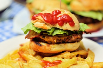 Homemade burgers with natural ingredients and homemade bread