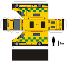 Paper model of a yellow ambulance