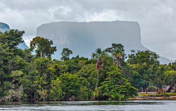 The tepui on Carrao river near lagoon of Canaima national park - Venezuela