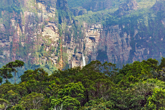The tepui on Carrao river near lagoon of Canaima national park - Venezuela