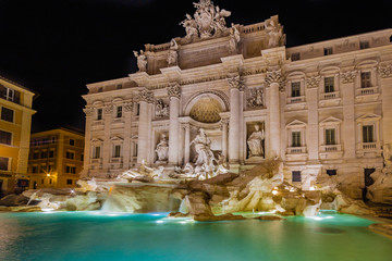 ancient Roman fountain at night