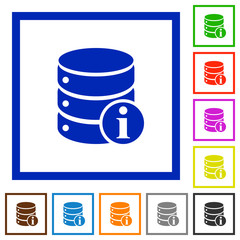 Database info flat framed icons