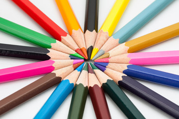 Colorful Pencils Arranged round on white