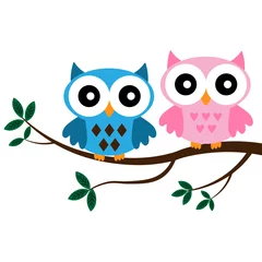 Fotobehang Two Owls sitting on the branch © sa6kaa