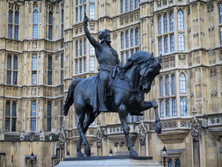 Statue of Richard the Lionheart outside the Houses  Parliament, London.