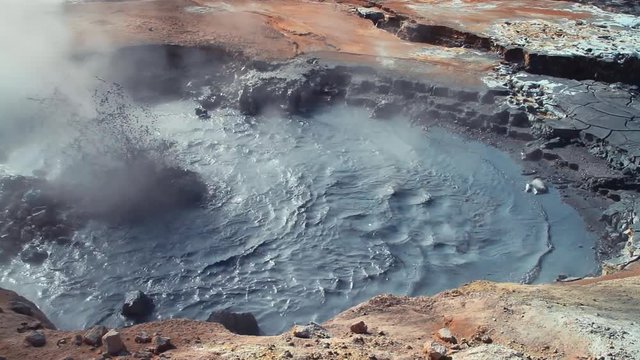 Hverir Namafjall geothermal site in Iceland. Fumarole volcanic boiling mud pots, surrounded by sulfur hot springs. Amazing place to travel!