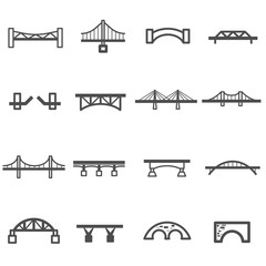 bridge line icon set vector