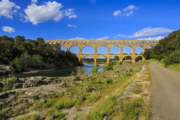 Roman Aqueduct crossing the Gardon River, Pont du Gard, Southern France, Heritage Site, UNESCO