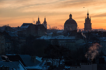 Fototapeta premium Evening city. Lviv, Ukraine.