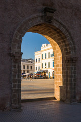 Fototapeta na wymiar City wall with gate at Essaouira, Morocco