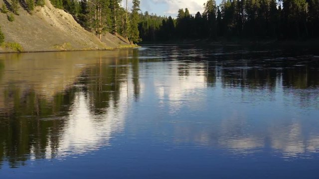 Calm Yellowstone River High Cloud Reflection National Park