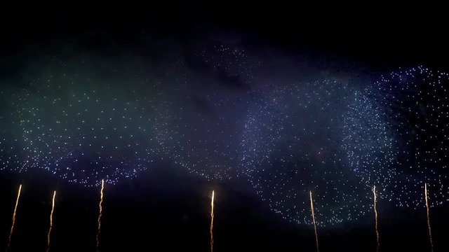 the fireworks in the night sky