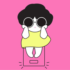 Worried Fat Girl On Scale Icon Character illustration