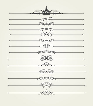 Calligraphic dividers for decorating pages. Vector set