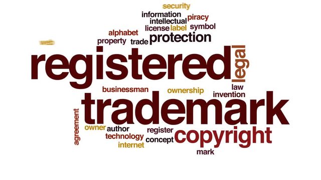 Registered trademark animated word cloud, text design animation.