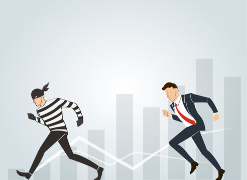 vector illustration of a businessman catching the thief 