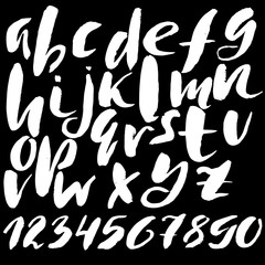 Hand drawn font made by dry brush strokes. Grunge style alphabet
