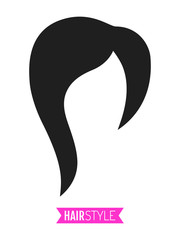 Black, flat silhouette hairstyle on white background. Icon hair.