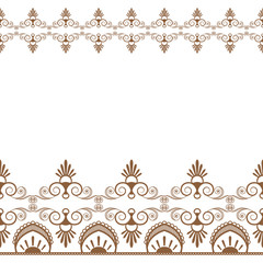 Elephant with brown henna border elements in ethnic mehndi style. Vector illustration isolated on white background