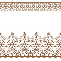 Border pattern elements with flowers and lace lines in Indian mehndi style isolated on white background.