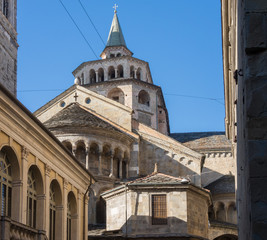 Obraz premium Bergamo - Old city (Citta Alta). One of the beautiful city in Italy. Lombardia. The bell tower and the dome of the Cathedral called Santa Maria Maggiore, north wing