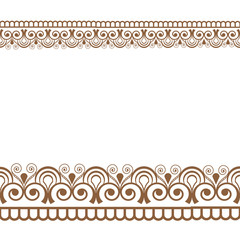 Mehndi Henna line lace seamless element with flowers pattern card for tattoo