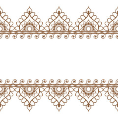 Pattern brown border elements in Indian mehndi style for tattoo or card isolated