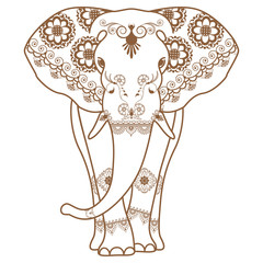 Mehndi tattoo Brown Henna Elephant decorated in Indian style