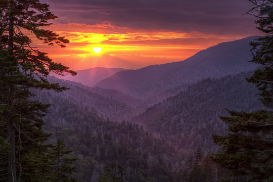 Sun setting in the Smoky Mountains