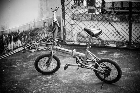 folding bike with black and white photography 