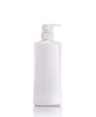 Blank white pump plastic bottle used for shampoo or soap. Studio