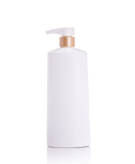 Blank white pump plastic bottle used for shampoo or soap. Studio