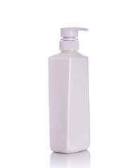 Blank white pump plastic bottle used for shampoo or soap. Studio