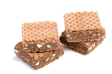Wafers with chocolate on a white background